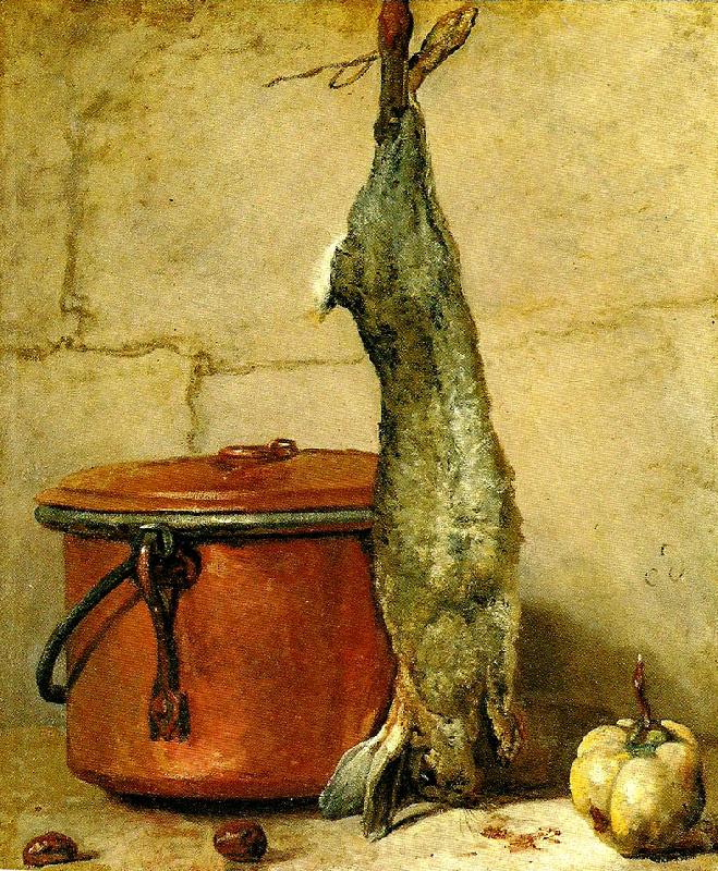 jean-simeon chardin stilleben med hare och kopparkittel France oil painting art